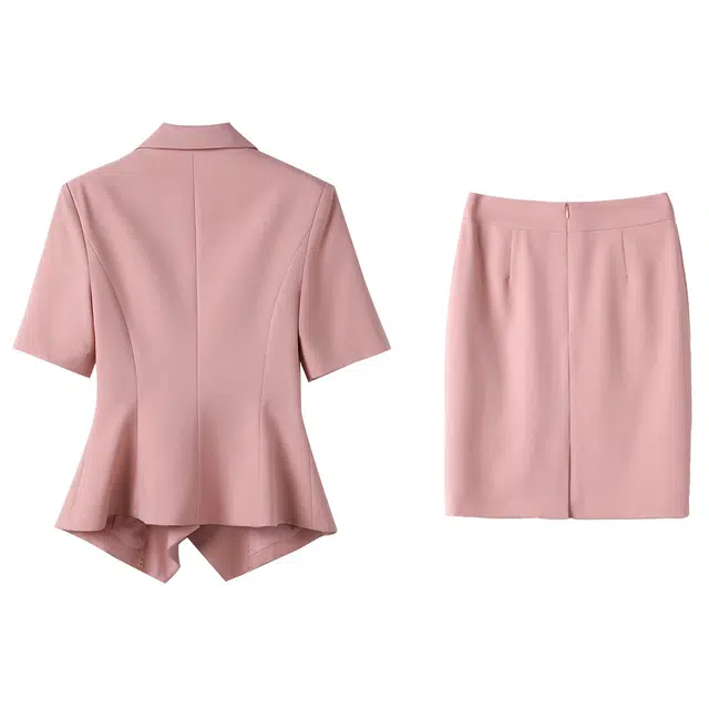 唐娜姿兰 正装职业双排扣通勤工作服短袖裙装套装 女款