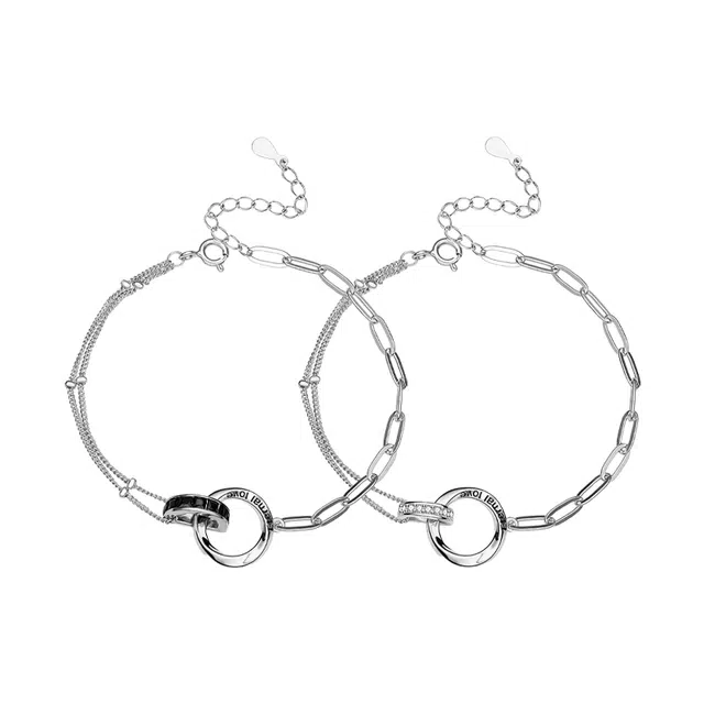 万娜 莫比乌斯双环 环环相扣 简约 精致可调节 合金 手链 男女同款情侣款