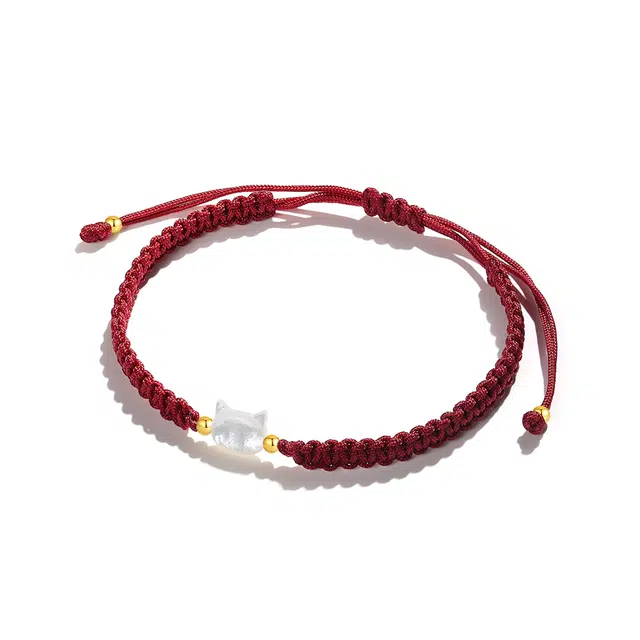 华髻 黑白猫咪情侣手链新中式国风小众设计 轻奢精致高级感黑红编织绳 有礼盒 手链 男女同款情侣款