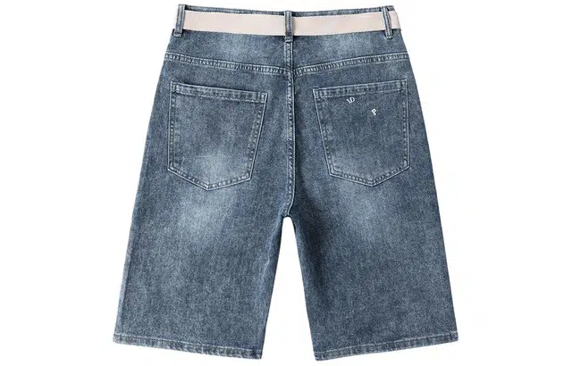 雅鹿 美式复古破洞百搭休闲宽松水洗直筒五分牛仔短裤 男款 蓝色
