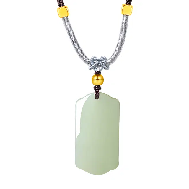 醉倾城 平安无事牌 棕绳金珠款  无事牌 新中式国风 和田玉 项链 男女同款情侣款 青玉