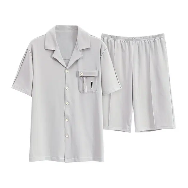 欧迪芬 简约纯棉抗菌亲肤翻领开衫短袖柔软除螨舒适透气纯色休闲可外穿家居服短裤睡衣套装 男款 白色