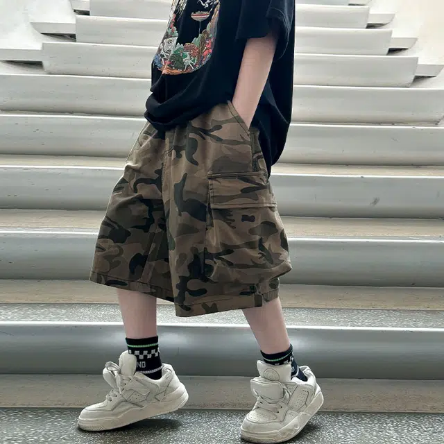 熊猫圆圆 男童夏季帅气迷彩休闲中裤 儿童款