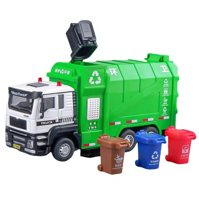 卡威 垃圾车 环卫车 大号回力垃圾分类车 成品模型 仿真工程车
