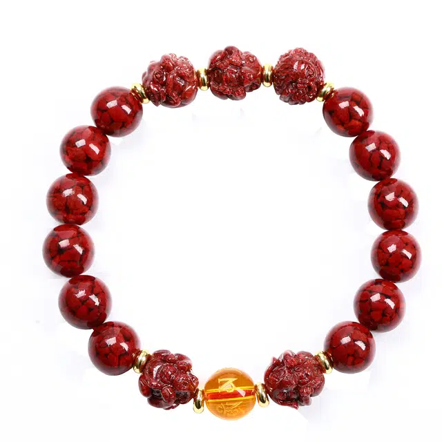 千玺世家 三合六合佑解本命年晶体砂 再造辰砂朱砂 玉石手串 男女同款情侣款