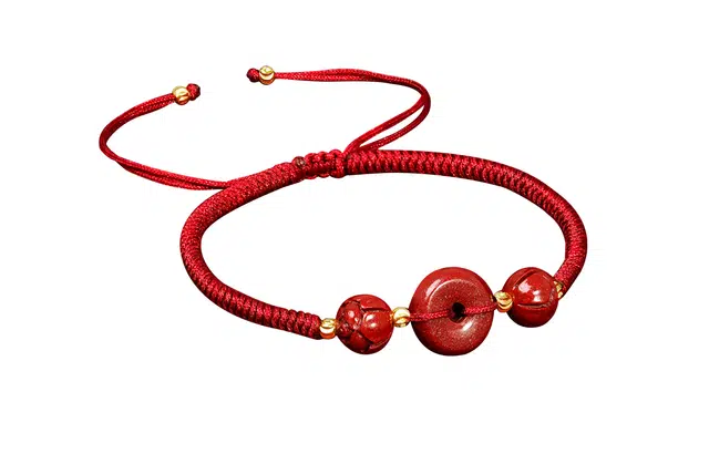 银千惠 平安圆环国潮莲花好运莲莲两世合欢新中式平安扣转运珠平安纳福国风编织红绳小众可调节 再造辰砂朱砂 手链 女款 礼盒装