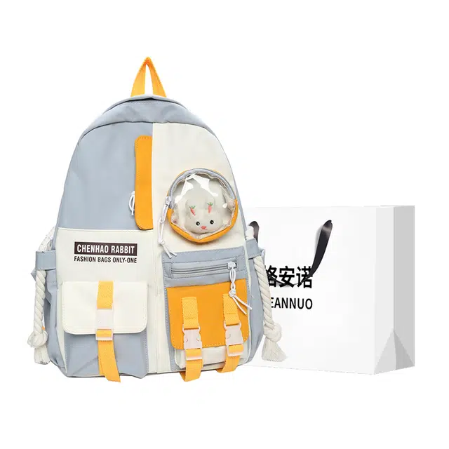 格安诺 韩版阳光简约撞色拼接大容量 尼龙 双肩包 男女同款情侣款 蓝色/黑色/粉色