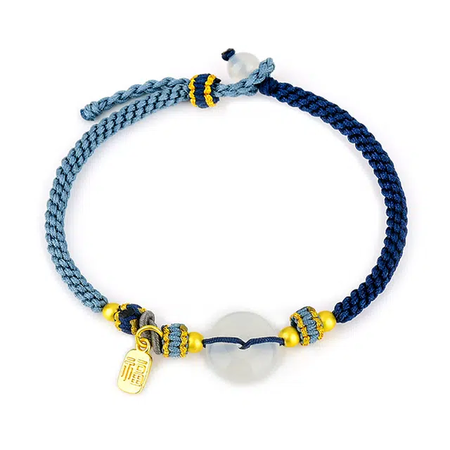 谧月珠宝 喜乐顺遂同心结平安扣 新中式国风轻奢复古 玛瑙 玉石手链 男女同款情侣款