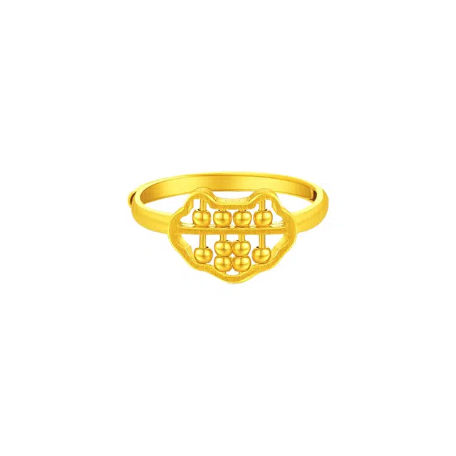 弗风树 算盘如意祥云转运珠指环 足金 一口价 黄金戒指 男女同款情侣款