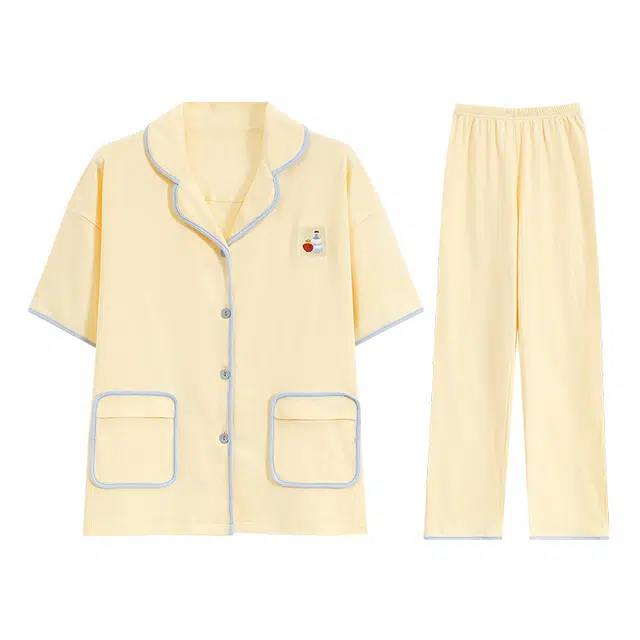 欧迪芬 柔软亲肤短袖纯色休闲短裤睡衣套装 女款 黄色
