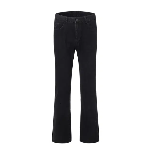 雅鹿 纯色拉链时尚百搭宽松阔腿微喇复古耐磨牛仔裤 男女同款