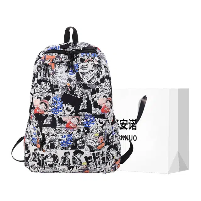 格安诺 学生动漫涂鸦男潮酷卡通情侣大容量休闲简约 尼龙 双肩包 男女同款情侣款 黄色/蓝色