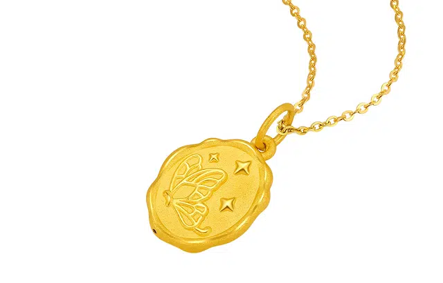 周六福 黄金定价玫瑰蝴蝶牌挂件配饰 足金 按克计价 吊坠 女款