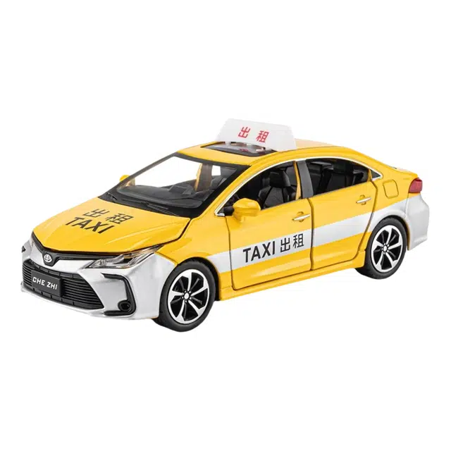 驰誉车玩 丰田 卡罗拉 出租车 合金车模 亮灯响声 回力行驶 车门可开 收藏摆件 成品模型