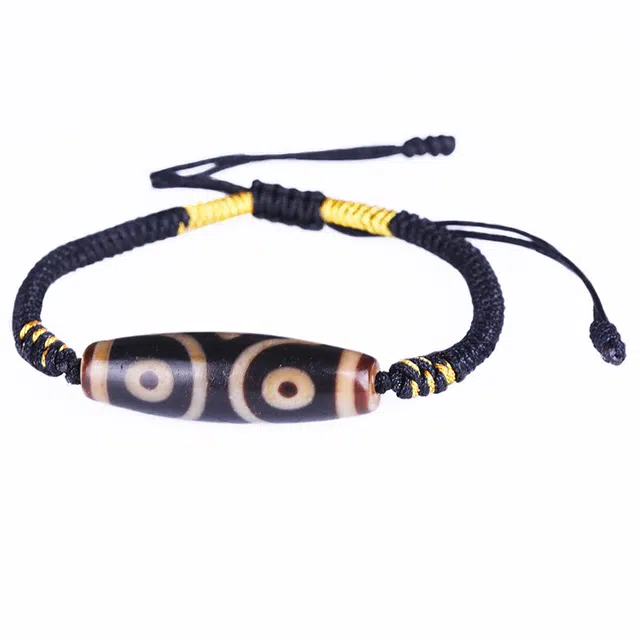 豆蔻时光 复古国潮民族风三眼天珠手绳 编制抽绳 可调节 本命年吉祥守护 玉髓 手链 男女同款情侣款