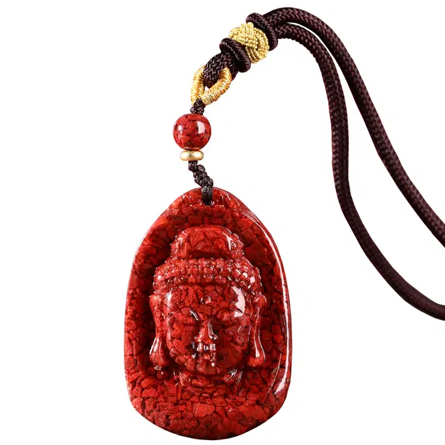 千玺世家 国潮风佛头佑解招财转运 再造辰砂朱砂 玉石吊坠 男女同款情侣款