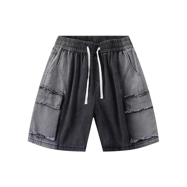 雅鹿 直筒系带纯色休闲短裤 男女同款