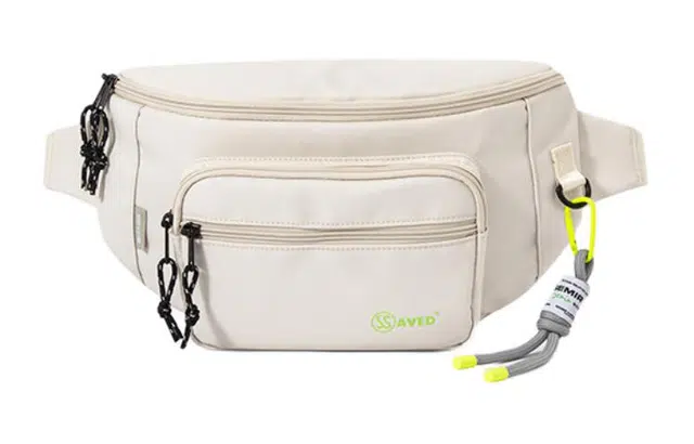 森马 潮流可拆卸挂绳设计拉链开合 织物 单肩斜挎包腰包 中号 男女同款情侣款 米白/黑色