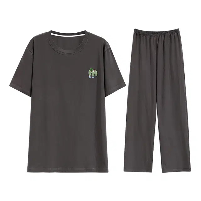 欧迪芬 圆领套头短袖舒适松紧长裤睡衣套装 男款 黑色