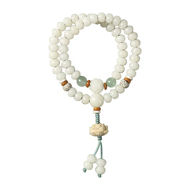 九隆古 好运莲花 新中式考试考研上岸 古风国潮双圈盘玩手持 小众高级串珠 白玉菩提 手串 男女同款情侣款