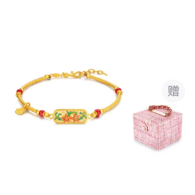 六福珠宝 福满传家百合花黄金碎金子手饰 足金 按克计价 手链 女款 赠粉色小香风首饰盒