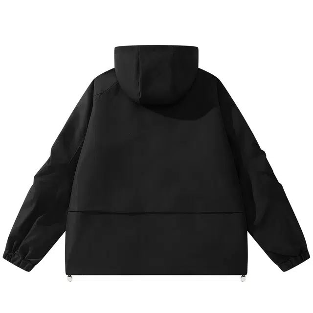 蜡笔小新 纯色户外防风防水卡通字母印花休闲连帽夹克外套 男女同款