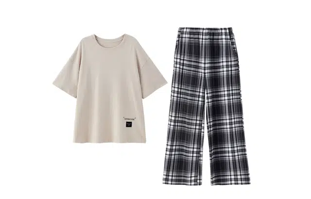 俏薇妮 情侣简约时尚圆领凉感短袖舒适透气亲肤长裤可外穿睡衣套装 女款 杏色