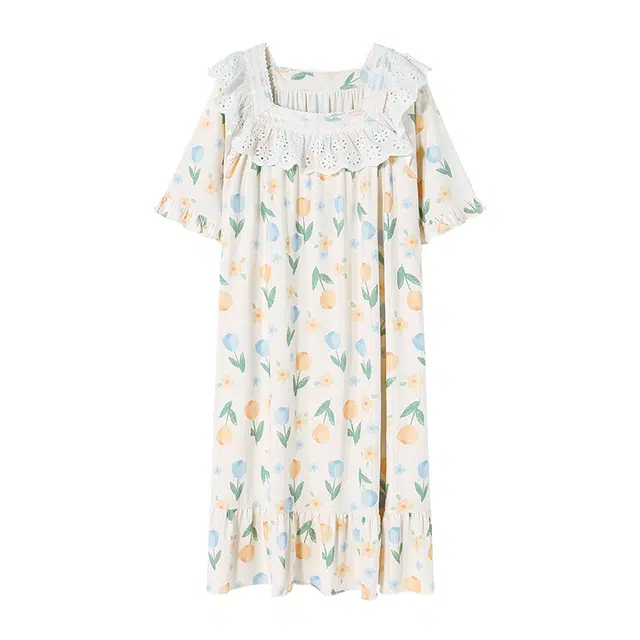 睦隆世家 花朵满印柔软亲肤公主风短袖睡裙 女款 花色