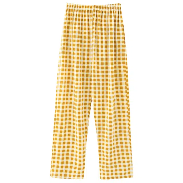 莫代尔 经典千鸟格长裤舒适松紧腰可外穿睡裤 女款 黄色