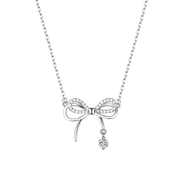 希遇 蝶梦双层蝴蝶结项链高级感小众设计精致轻奢百搭灵动锆石锁骨链 合金 项链 女款