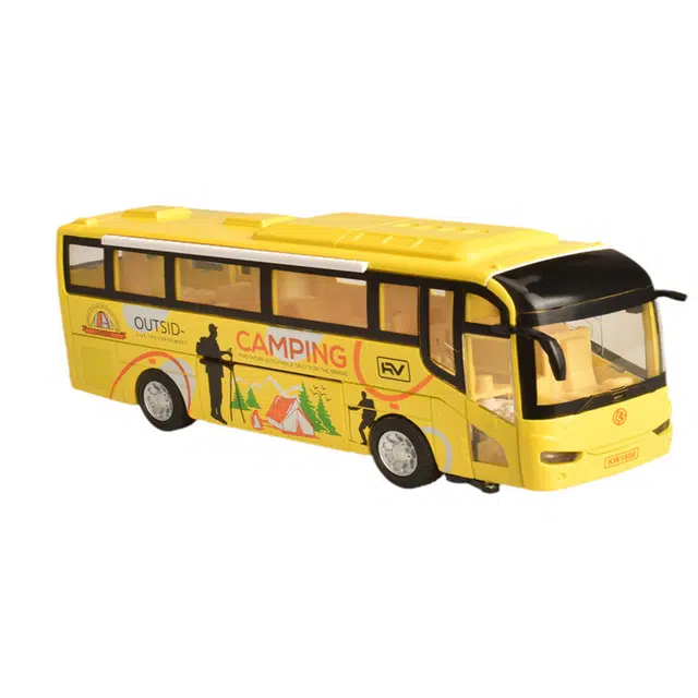驰誉车玩 旅行大巴 合金车模 亮灯响声 回力行驶 车门可开 仿真汽车 收藏摆件 成品模型