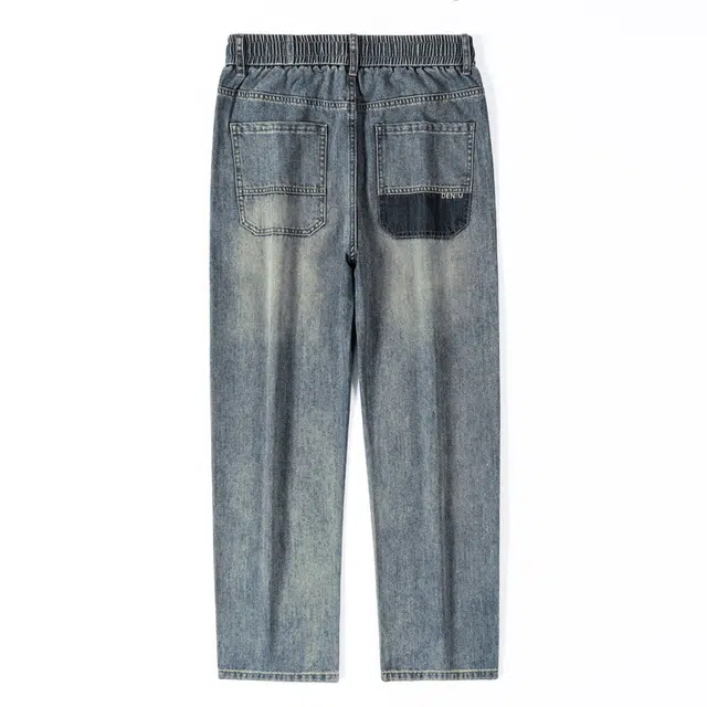 雅鹿 宽松直筒水洗耐磨中腰牛仔裤 男款 复古蓝
