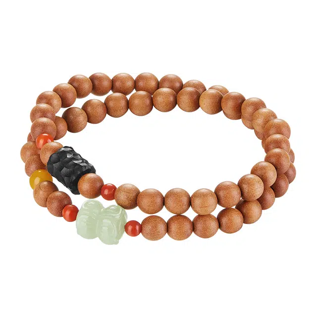 迷颂玛 新中式古风国潮圆珠莲花创意民族风手饰 小众设计百搭复古简约手链 仪式感双层手链礼盒 木作 手串 男女同款情侣款 檀木