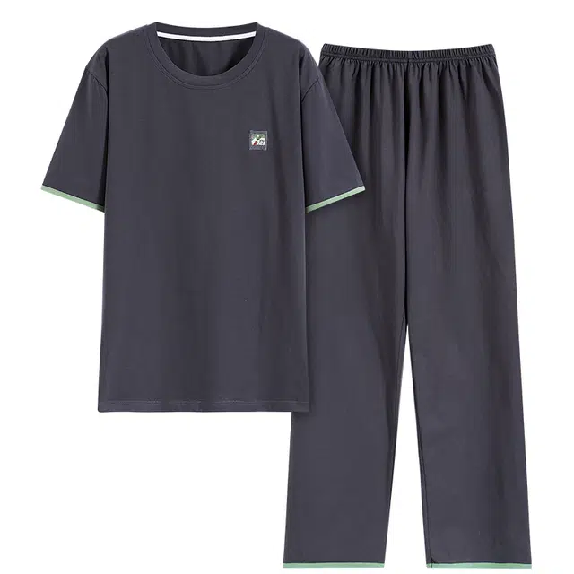 帕兰朵 休闲简约凉感短袖舒适透气亲肤长裤薄款家居服睡衣套装 男款 深灰色