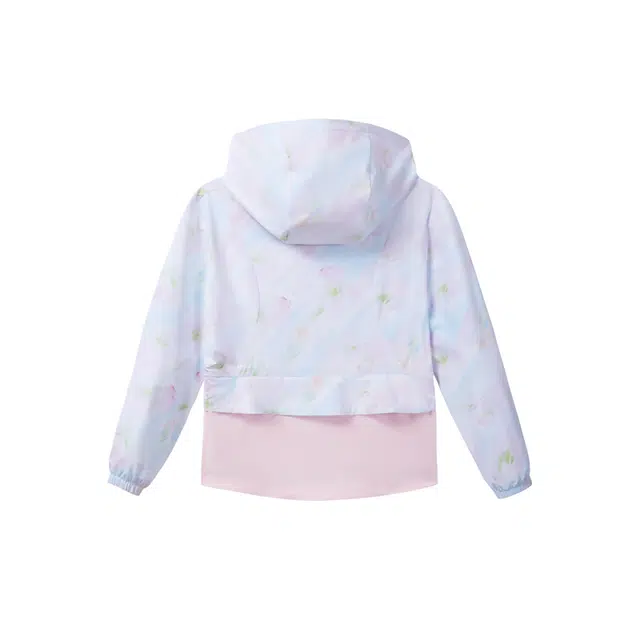 安踏儿童 撞色拼接长袖连帽休闲夹克外套 儿童款 纯净白/暖居粉