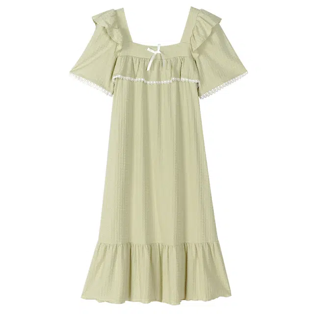 歌倩雅 纯棉甜美舒适亲肤短袖睡裙 女款 浅绿