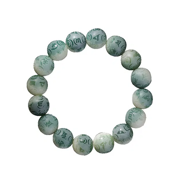 岁月静好 新中式国潮复古民族风雕刻六字箴言文玩佛珠 菩提根 手串 男女同款情侣款