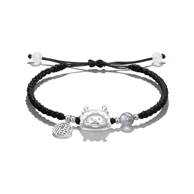 重庆金店 新中式福龙饺招财纳福 国潮简约大气本命年生肖龙转运饺子龙文艺编织手绳可调节 玉髓 手链 男女同款情侣款