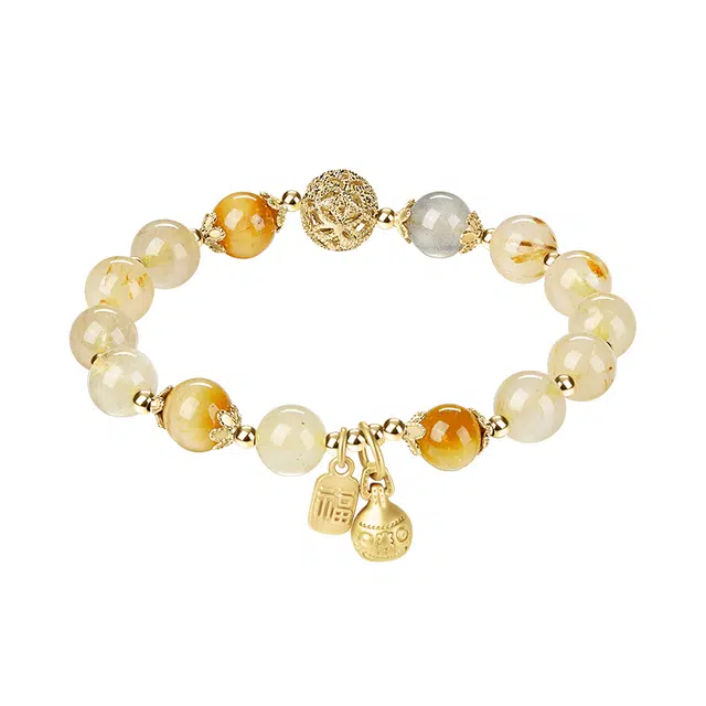 迷颂玛 新中式金发晶吞金兽吉祥暴富发财手链 水晶 民族风招财纳福小众设计手串 女款 精美礼盒