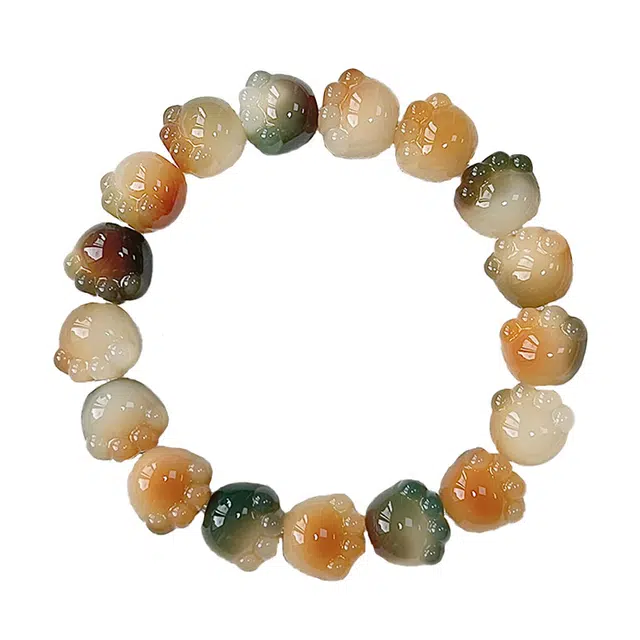 岁月静好 新中式国潮复古民族风敦煌色雕刻猫爪精雕 菩提根 手串 男女同款情侣款