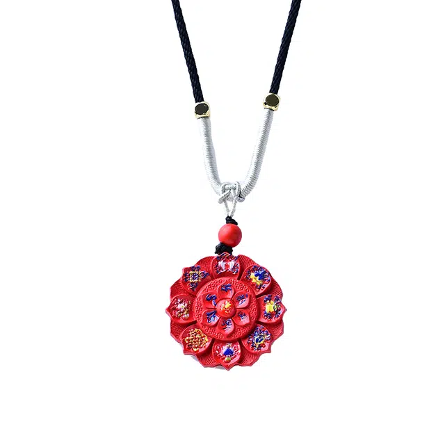 媚之吻 原矿帝王砂八宝莲花 六字真言本命年十字金刚杵 再造辰砂朱砂 吊坠 男女同款情侣款