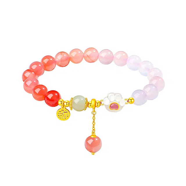 周百福 甜萌猫爪小众设计甜美小清新轻奢高级感 玛瑙 手串 男女同款情侣款