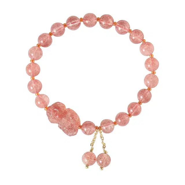 万娜 新中式 个性貔貅系列  草莓晶 优雅浪漫  小众设计 轻奢风 水晶 手串 女款