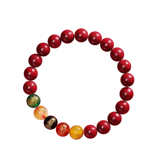 九隆古 五路财神 招财纳福守护貔貅福佑安康 中式国潮八方来财 平安扣 吞金兽 再造辰砂朱砂  玉石手串 男女同款情侣款