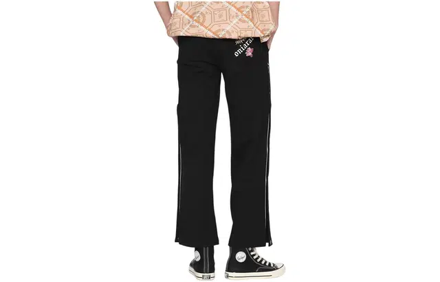 鬼洗 字母花卉刺绣合身中腰喇叭休闲裤 女款 黑色