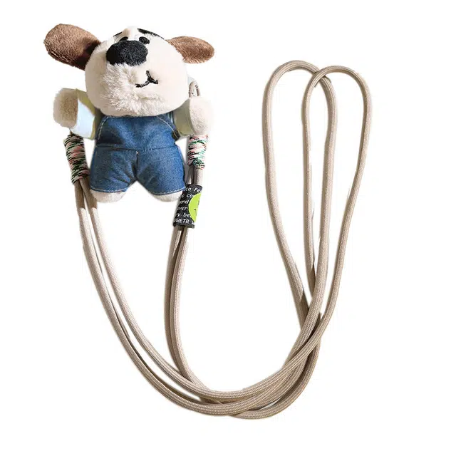 一点潮玩 西装背带裤小狗 手机背夹 可调节编织绳 玩偶 毛绒挂件