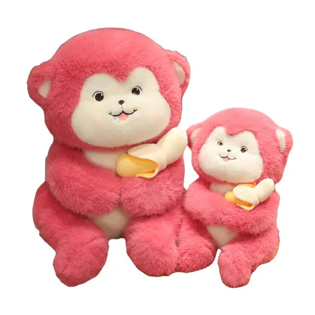 皮皮豆 吃香蕉的粉色小猴子 玩偶 毛绒公仔