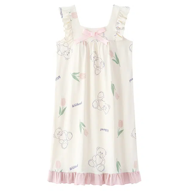 雅鹿 薄款简约舒适休闲无袖睡裙 女款 粉红色