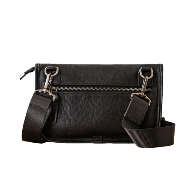 后步 原创小众设计质感通勤多功能休闲大气小巧轻便 真皮头层植鞣牛皮 手拿包单肩斜挎包 小号 男女同款情侣款 黑色