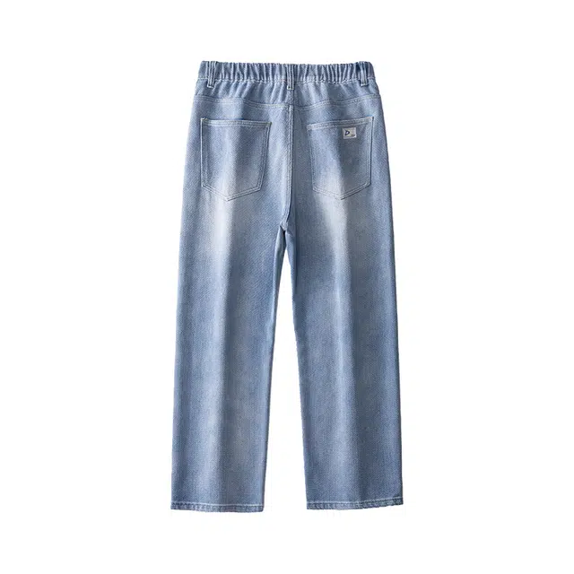 雅鹿 宽松阔腿百搭直筒复古水洗耐磨中腰做旧牛仔裤 男款